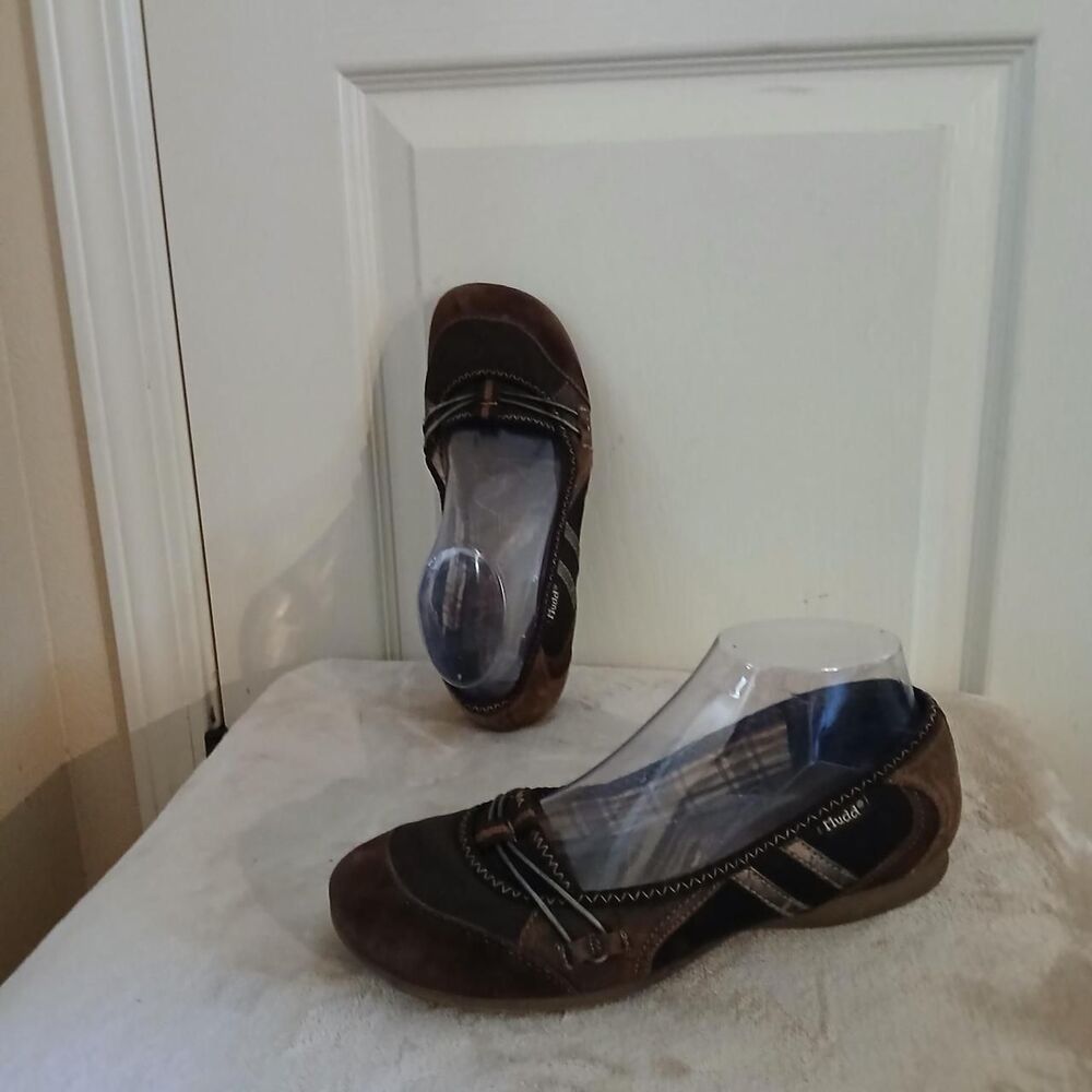 Vintage Y2K Mudd Brown Plaid Sporty Ballet Flat Sneakers Size 8 Fairy Grunge